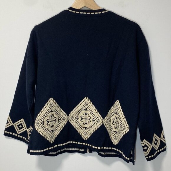 Rodier Paris Wool Knit Cardigan Black & Cream – Made in France – Size M - Picture 4 of 10